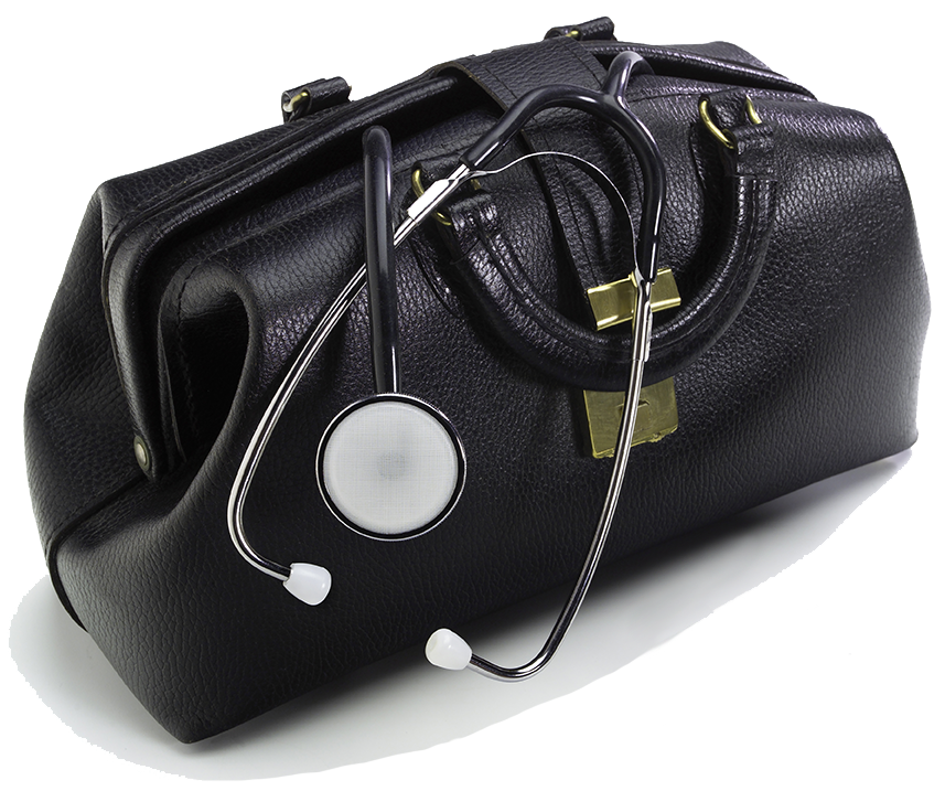 Old-fashioned doctor's black medical bag