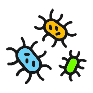 Get treatment for infections. Drawing of microbes