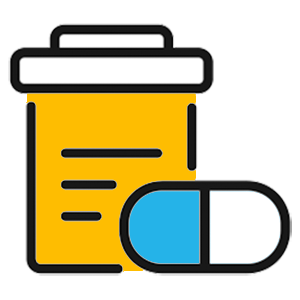 Get treatment and prescriptions online. Drawing of a prescription bottle and capsule